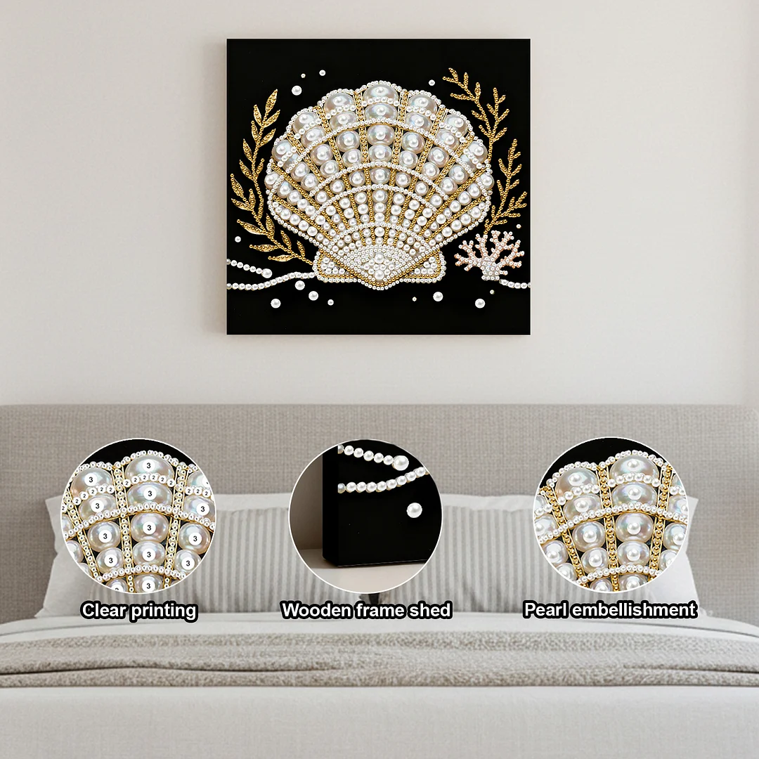 Seashell DIY Pearl Art Diamond Painting Kit for Adult Home Decor 25x25cm With Frame