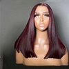 Bob Wigs 100% Human Hair Straight Wig 13x4 Full Lace Frontal Wig 16inches Burgundy Hair Pre Plucked 