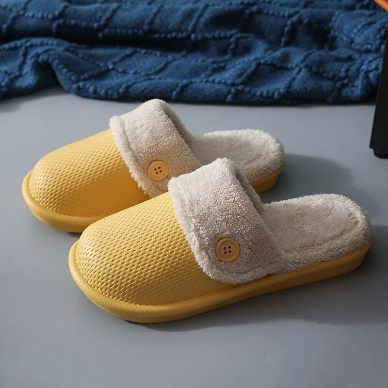 Eva Plush Lining Warmth Home Slippers Autumn Winter Wear Waterproof Thick-Soled Non-Slip Slippers Indoor Household Couple Shoes
