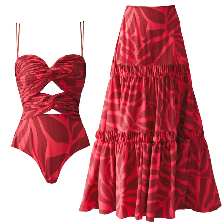 Printed One Piece Swimsuit and Skirt (Shipped on Mar 30th)