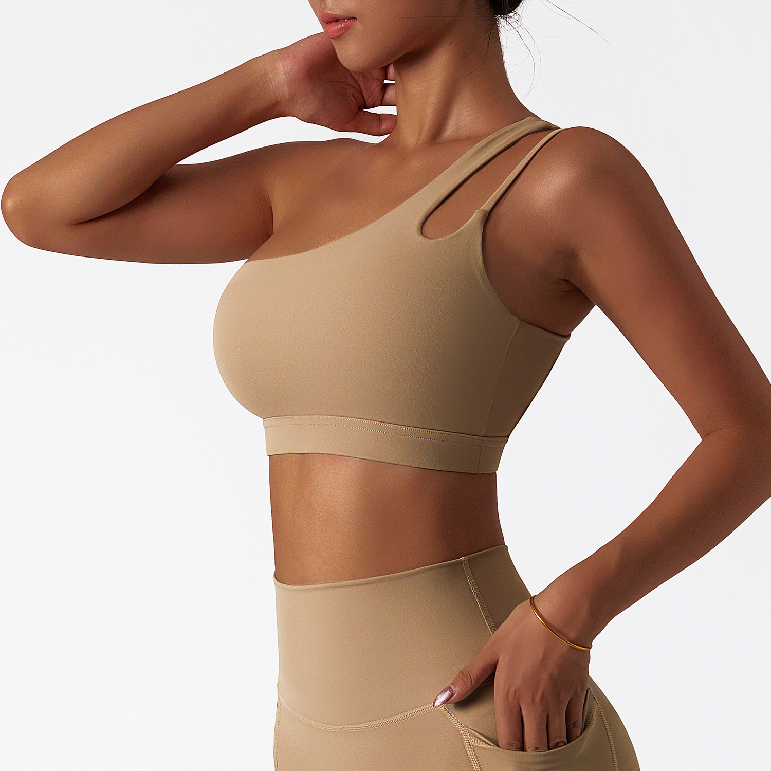 Buy Hergymclothing Sand Brown liquid naked feeling buttery soft comfort breathable thin opaque lightweight high support workout bra with pads at an affordable price