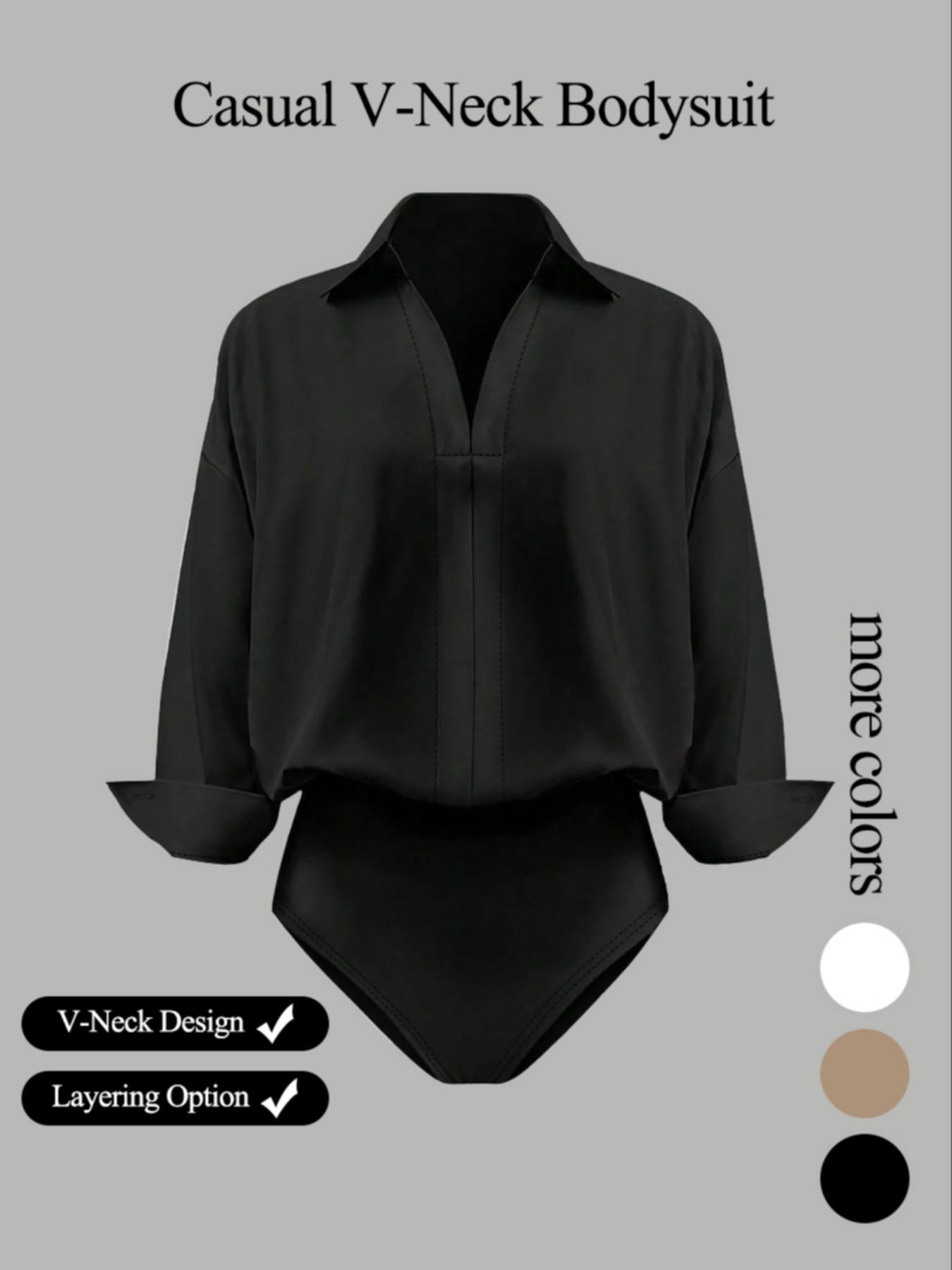 Women's casual loose V-neck long-sleeved shirt jumpsuit, elegant woven fabric, slim fit, suitable for all seasons, and can be layered flexibly, Womenswear Women's casual loose V-neck long-sleeved shirt jumpsuit, elegant woven fabric, slim fit, suitable for all seasons, and can be layered flexibly, Womenswear