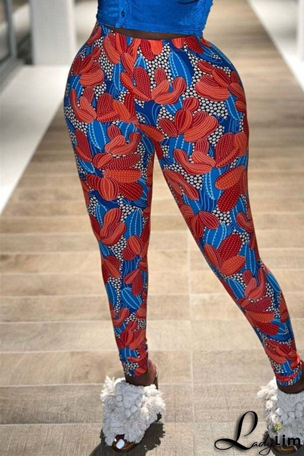 Yellow Fashion Casual Print Basic Skinny High Waist Pencil Trousers