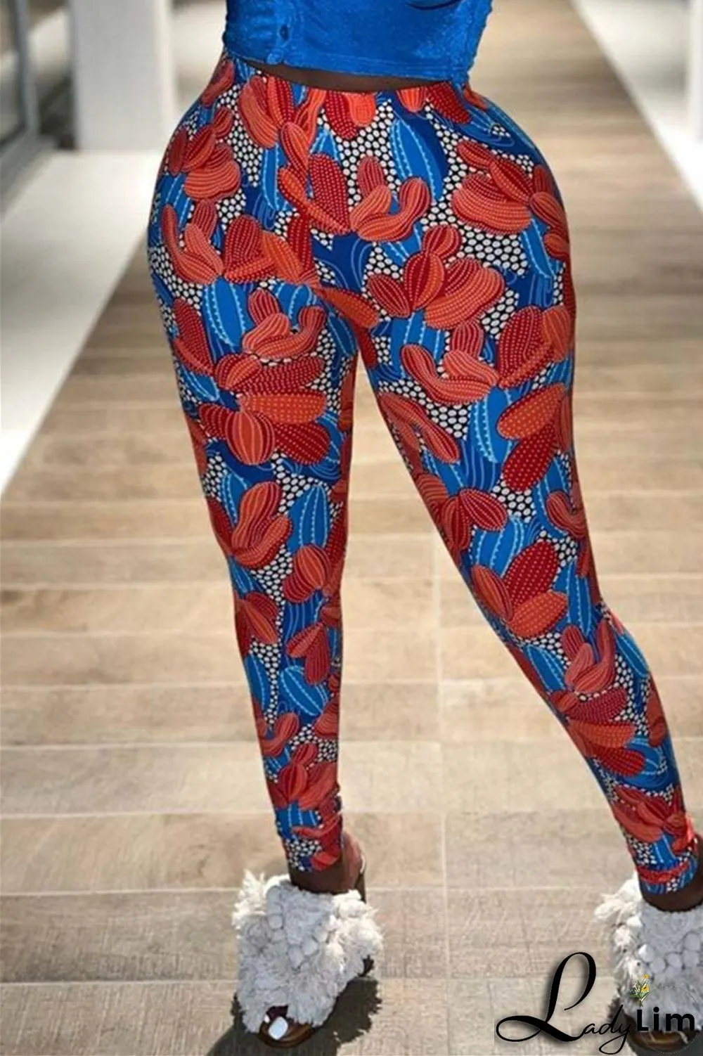 Yellow Fashion Casual Print Basic Skinny High Waist Pencil Trousers