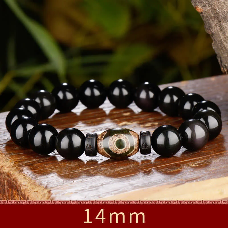 Black Obsidian Dzi Bead Tiger Eye Agate Healing 108 Beads Mala Bracelet
