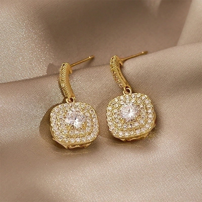 1 Pair Minimalist Square Inlay Stainless Steel Zircon Drop Earrings