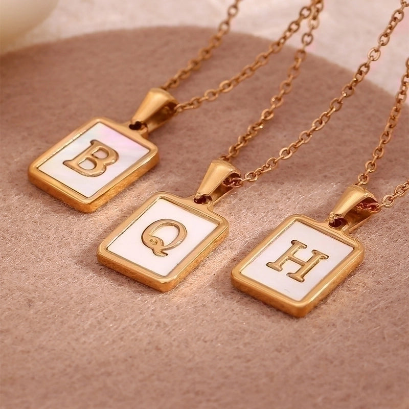 Vintage Style Letter Square 304 Stainless Steel Shell 18K Gold Plated Plating Inlay Pendant Necklace