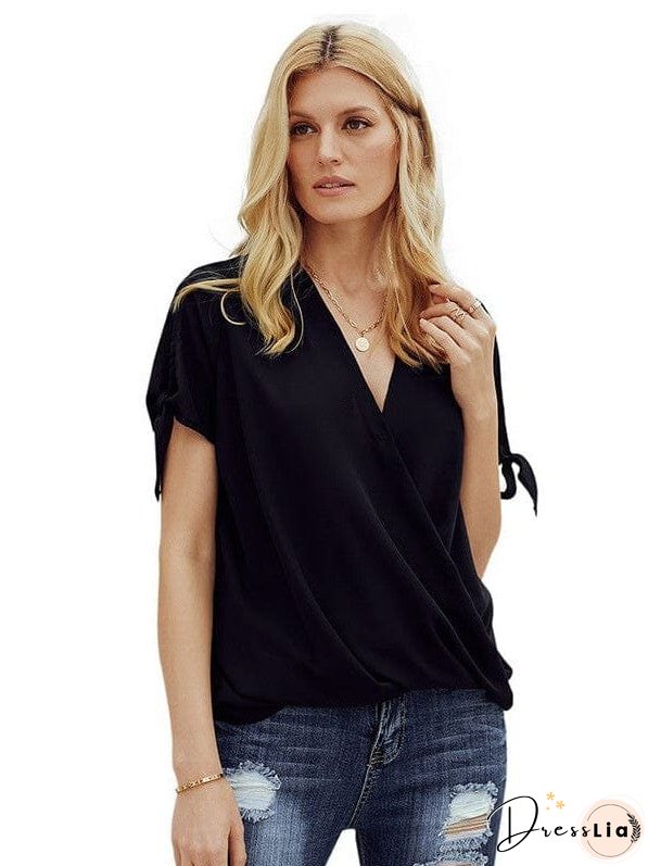 Elegant Solid Color Draped Blouse