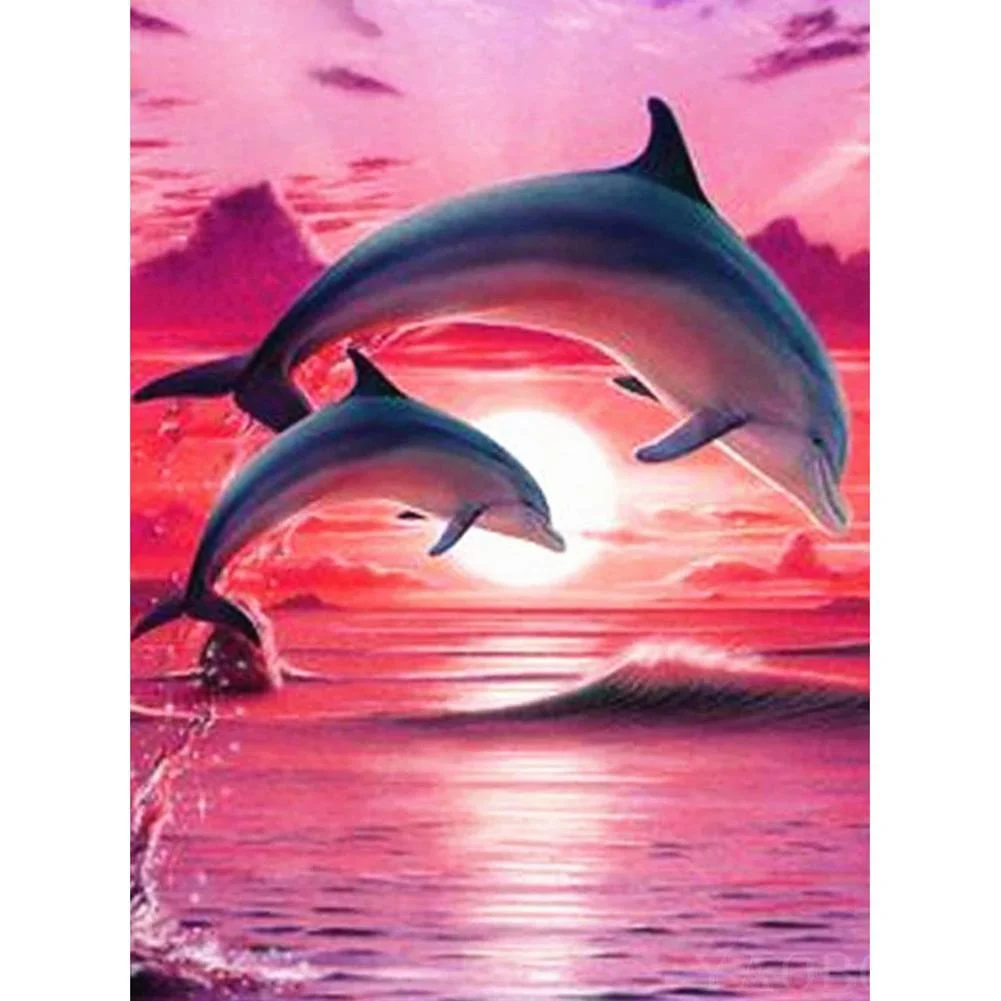 Full Round Diamond Painting Dolphin Pink Sky (40*30cm)