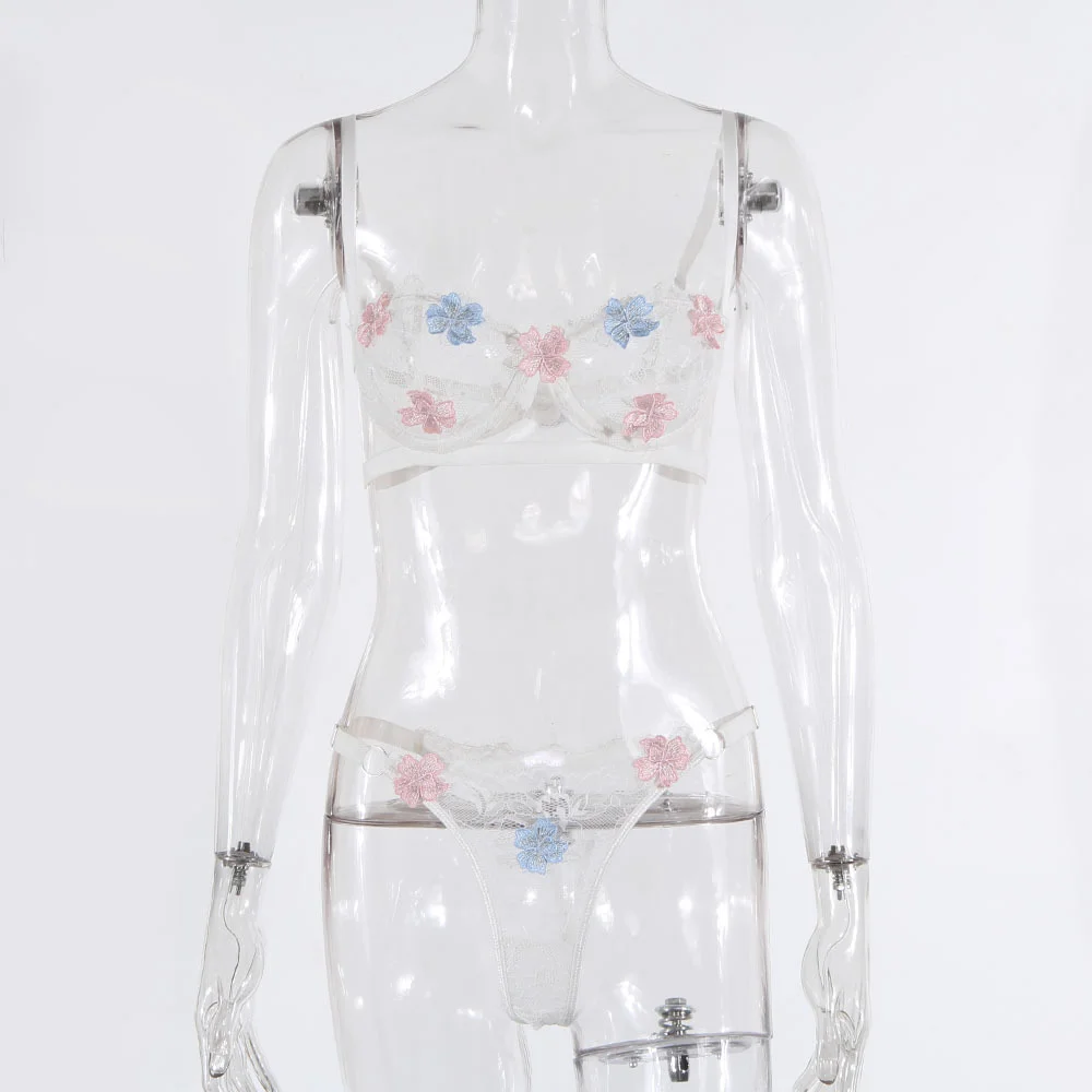 Billionm SexeLakas Sexy Lingerie White Lace Floral Intimate Underwear Flower Appliques Set Sensual Perspective See Through Women Sets