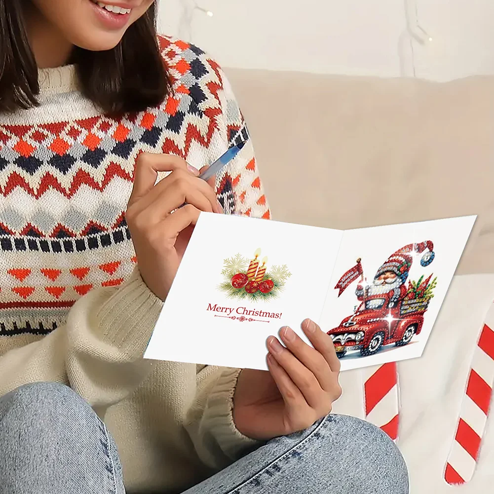 6Pcs Christmas Goblin Handmade Diamond Painting Greeting Card for Adults