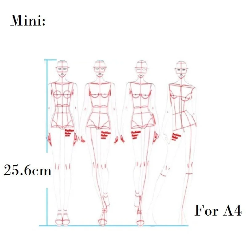 Fashion Ruler Fashion Line Drawing Human Dynamic Template for Clothing Design Humanoid Design Template Set