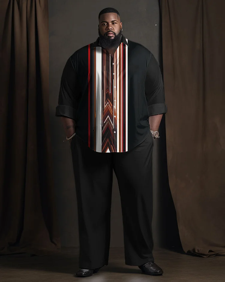 Men's Plus Size Geometric Gradient Long Sleeve Walking Suit
