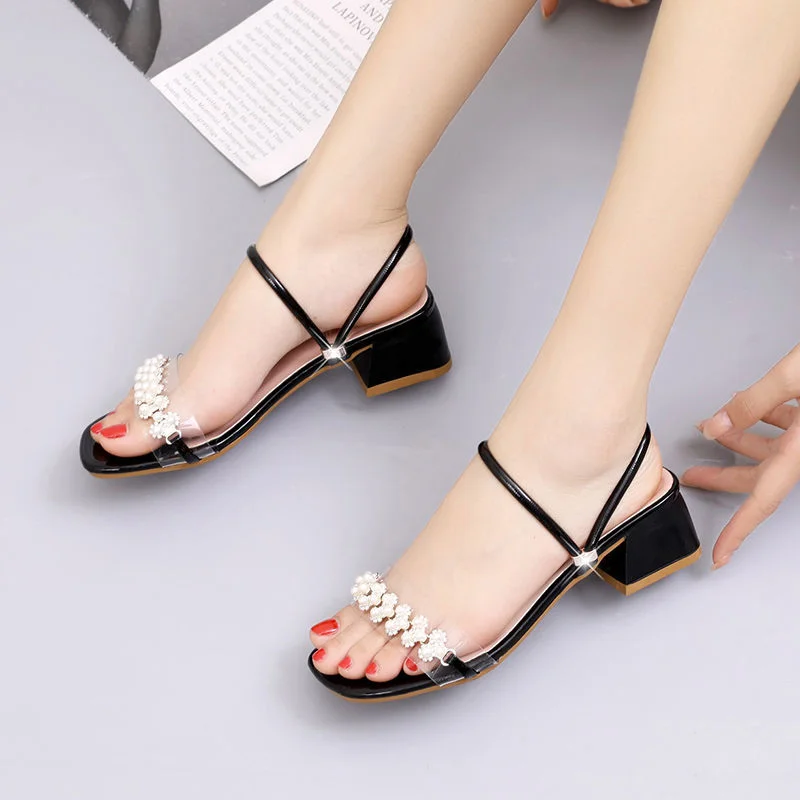  2022 Women Shoe Sandals Summer Chunky Heel Fairy Slipper Ins Rhinestone Platform Fashion Flat