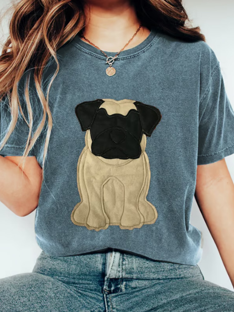 Comstylish Women's Lovely Dog Patchwork Art Vintage T-shirt