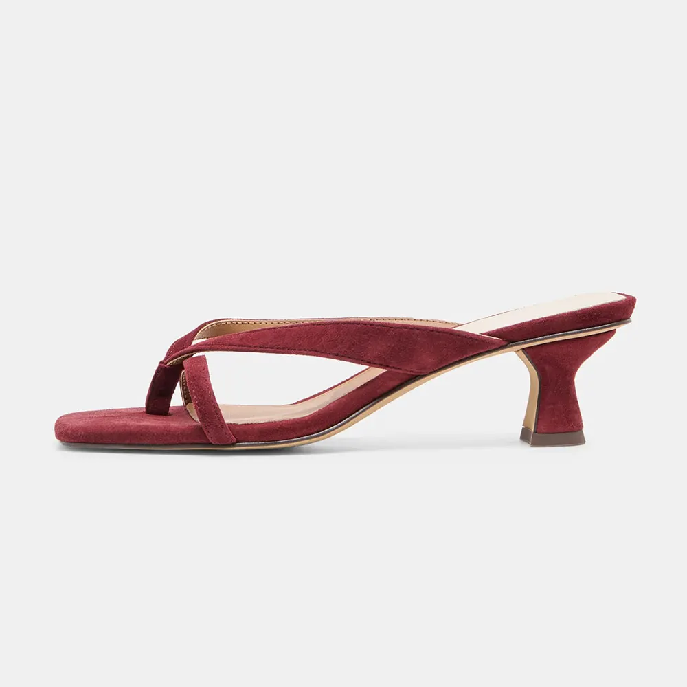 Women's Maroon Open Square Toe Slip On Flip Flops Slides Sandals