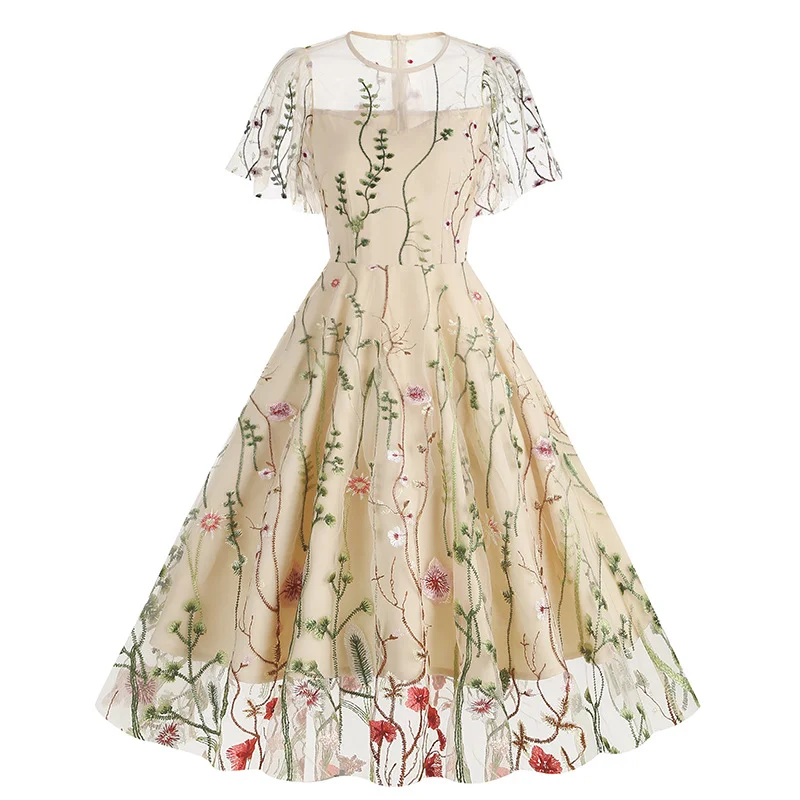 Collar Short Sleeve Dress Embroidered Dress