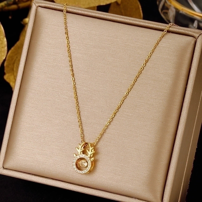 3 Pieces Elegant Minimalist Leaf Four Leaf Clover Insect Stainless Steel Plating Inlay Zircon Pendant Necklace