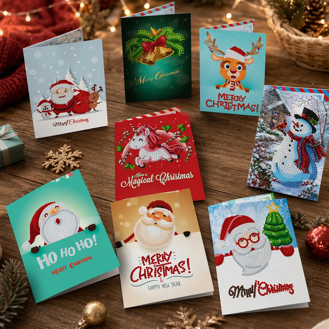 8PCS Christmas DIY Diamond Painting Greeting Card Kits with Envelopes Diamond Art Greeting Cards Diamond Art Cards Kits for Adults DIY Crafts Family Friend Gifts