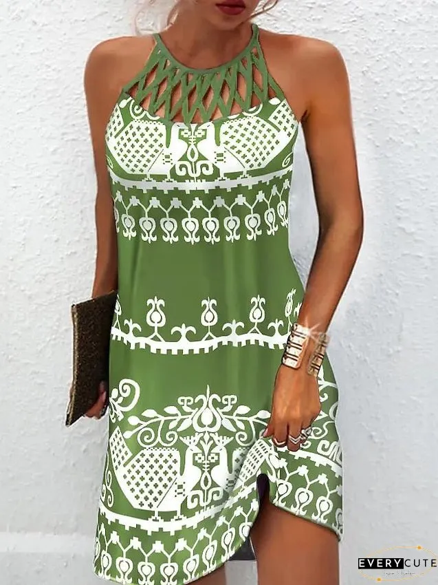 Casual Dress Shift Mini Black Green Dark Blue Sleeveless Floral Ruched Spring Summer