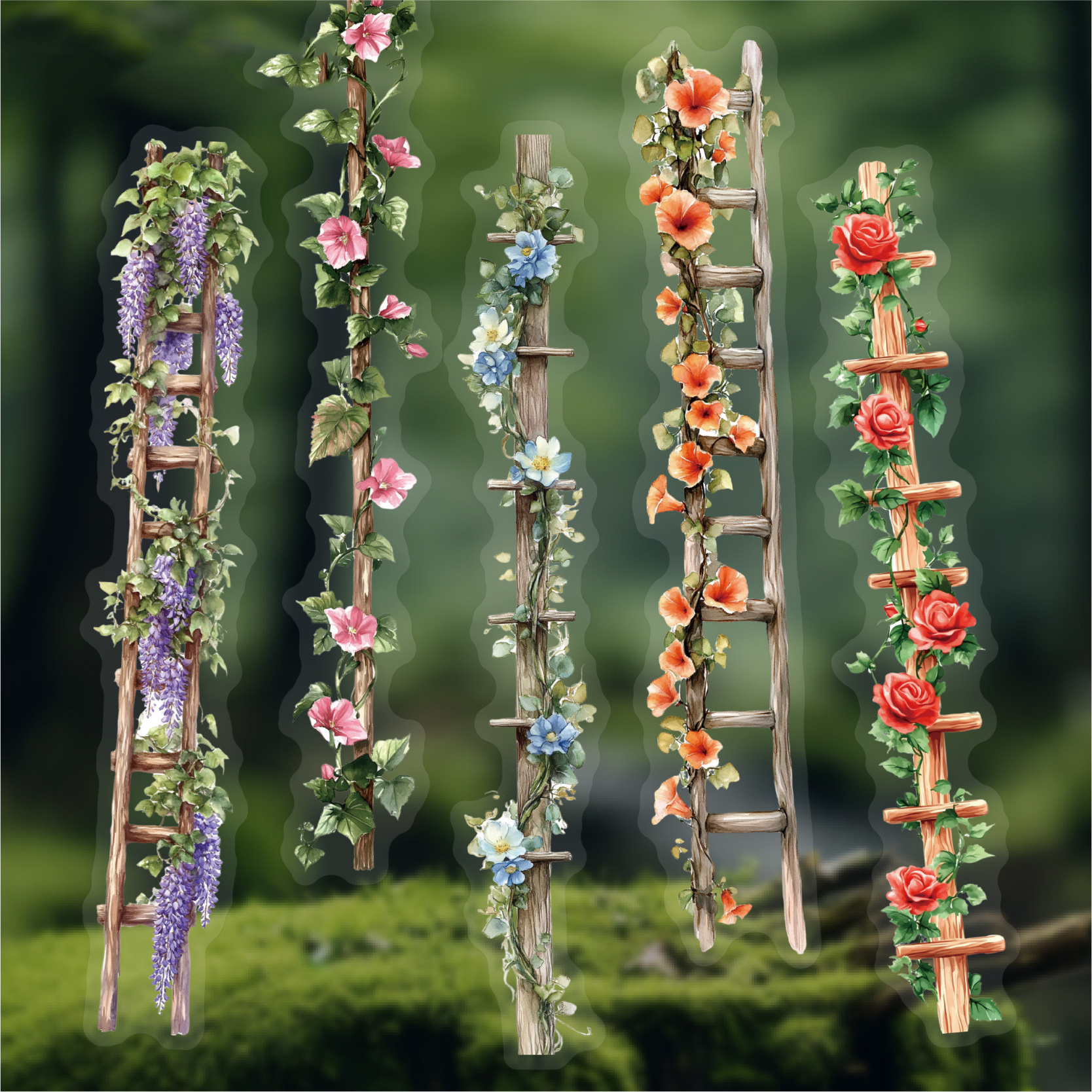 PET 스티커 - 꽃사다리 시리즈 빈티지 플로럴