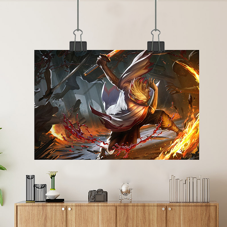 Demon Slayer-Flame Pillar:Kyojuro Rengoku/Custom Poster/Canvas/Scroll Painting/Magnetic Painting