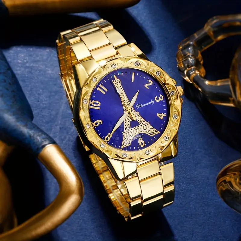 5pcs set womens watch eiffel tower quartz watch luxury golden stainless steel wrist watch jewelry set gift for mom her details 4