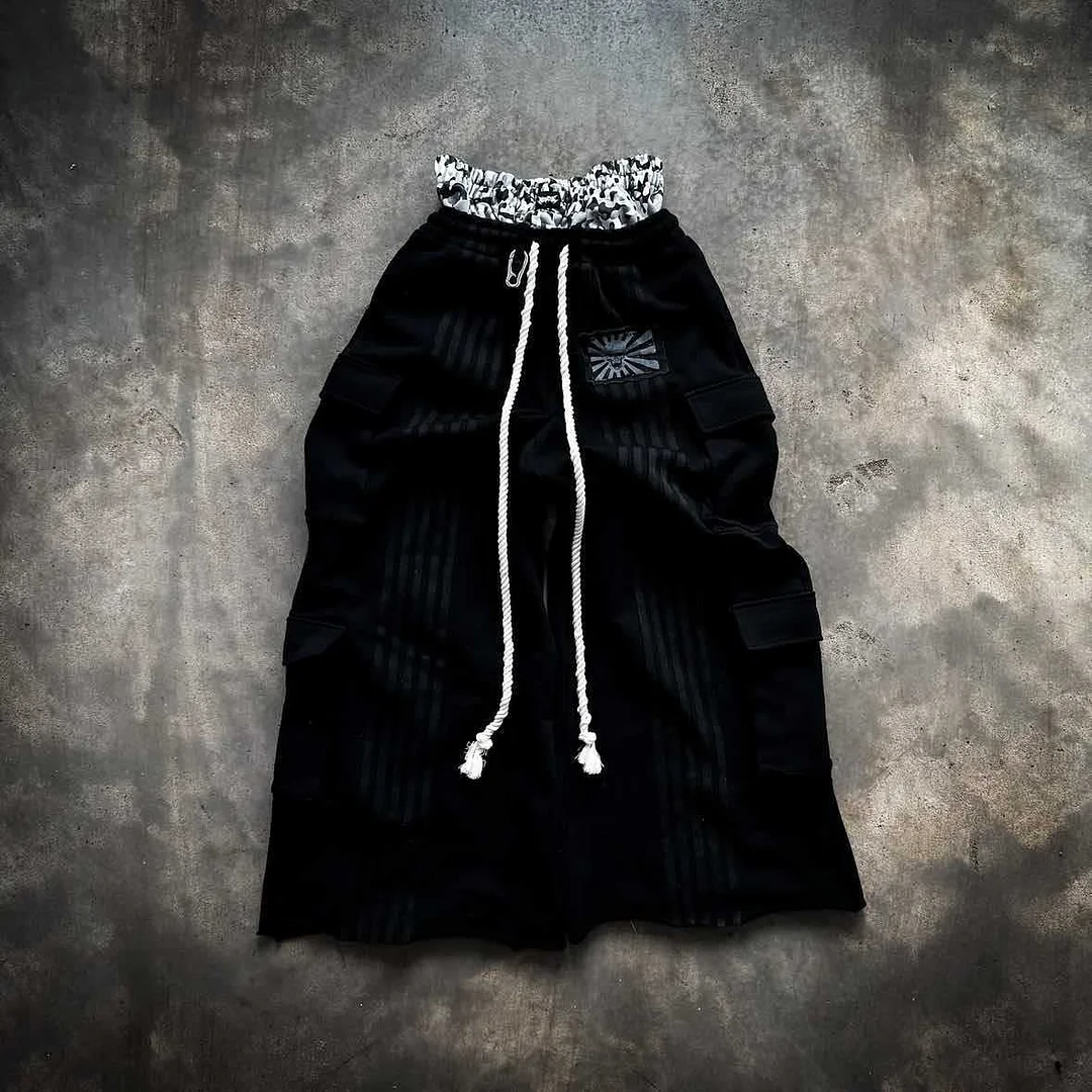 Athvotar Athvotar High Street Workwear Double Waist Head Trousers Leaf Camouflage Heavy Industry Striped Broad Leg Trousers