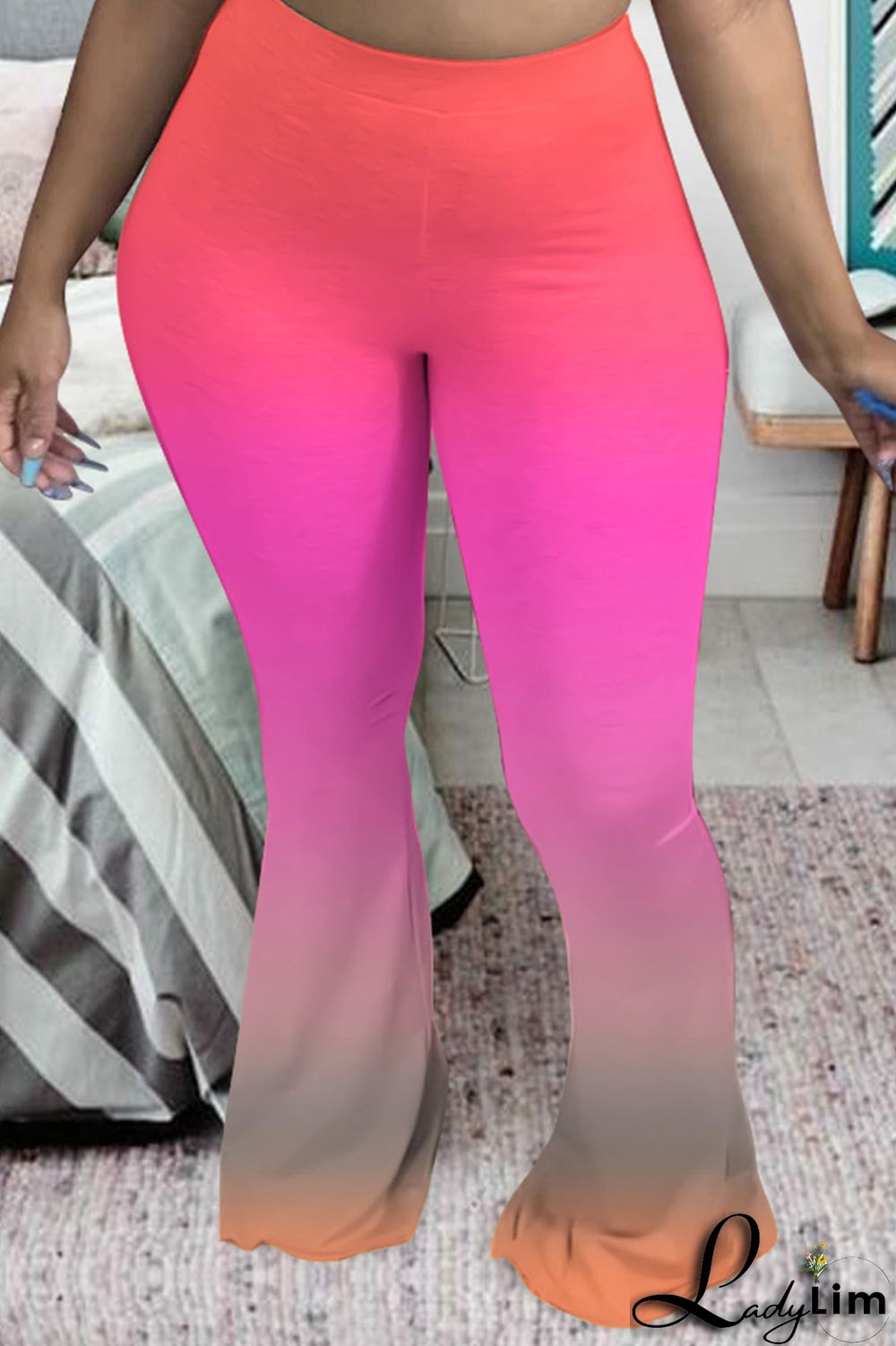 Red Fashion Casual Gradual Change Print Basic Regular High Waist Trousers