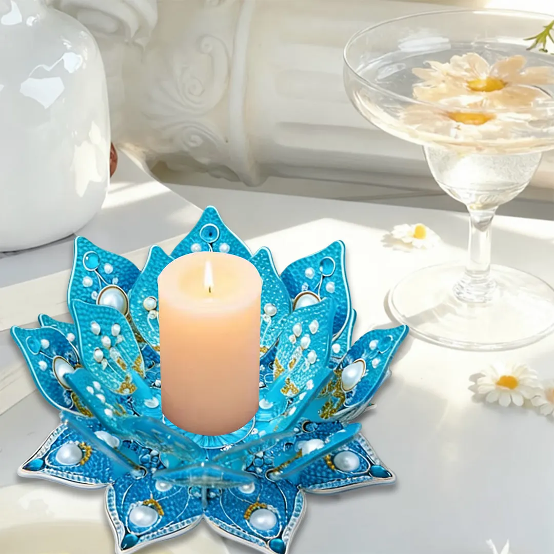 Lotus DIY Diamond Art Painting Kits of Candle Holder Diamond Painting Candle Holder Kit Diamonds Paintings Candlestick Holder Kit for Aromatherapy & Home Decor (Blue)