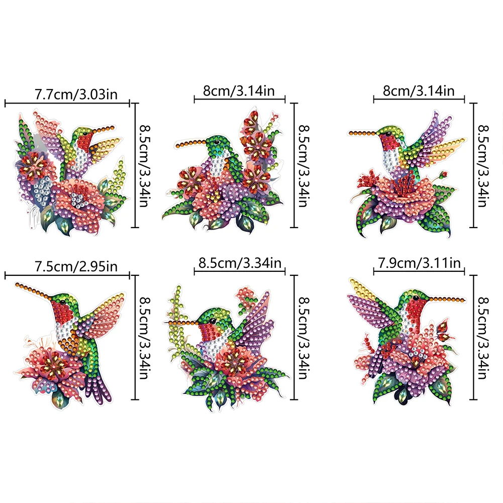 6pcs DIY Hummingbird Diamond Painting Magnets Refrigerator for Adult Kid Beginners
