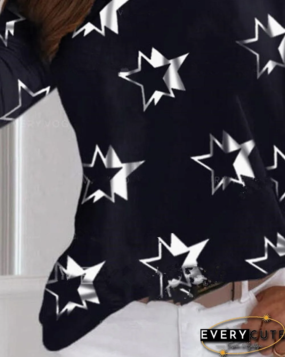 Star Print Cold Shoulder Casual T-shirt P15476