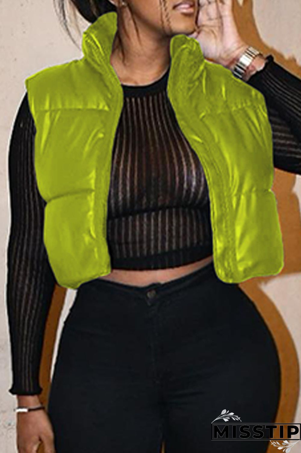 Black Fashion Casual Solid Cardigan Zipper Collar Outerwear