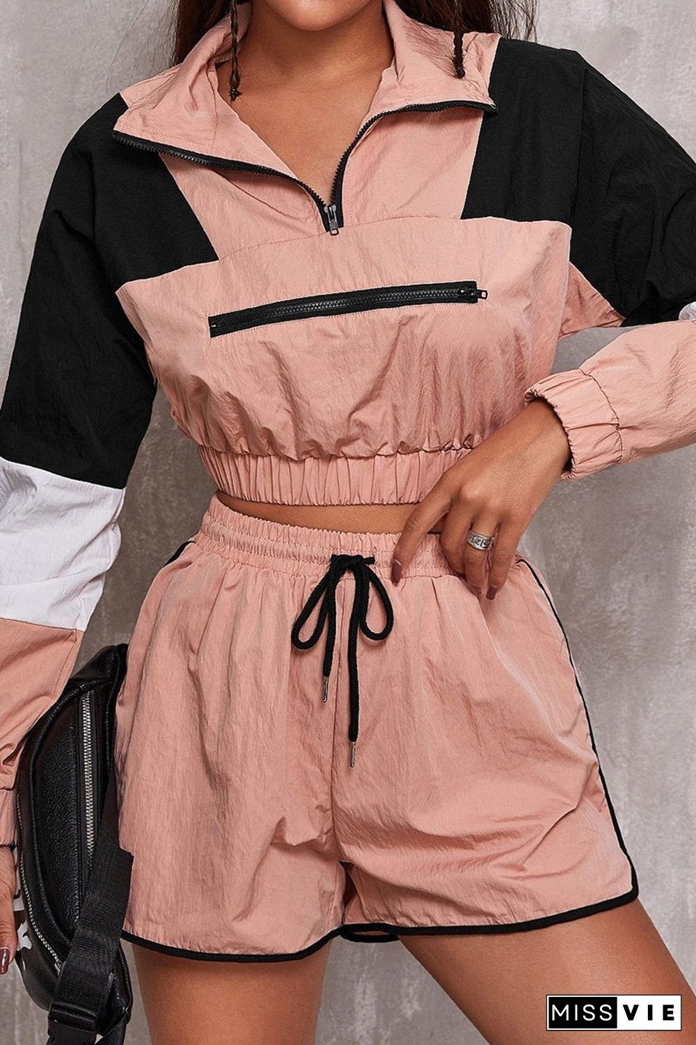 Color Block Long Sleeve Zip-up Suit Sets