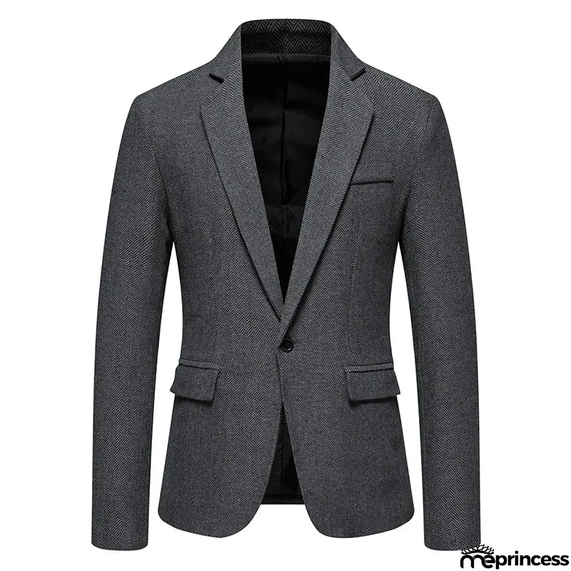 Men's Polyester Notched Collar Long Sleeve Single Button Blazers