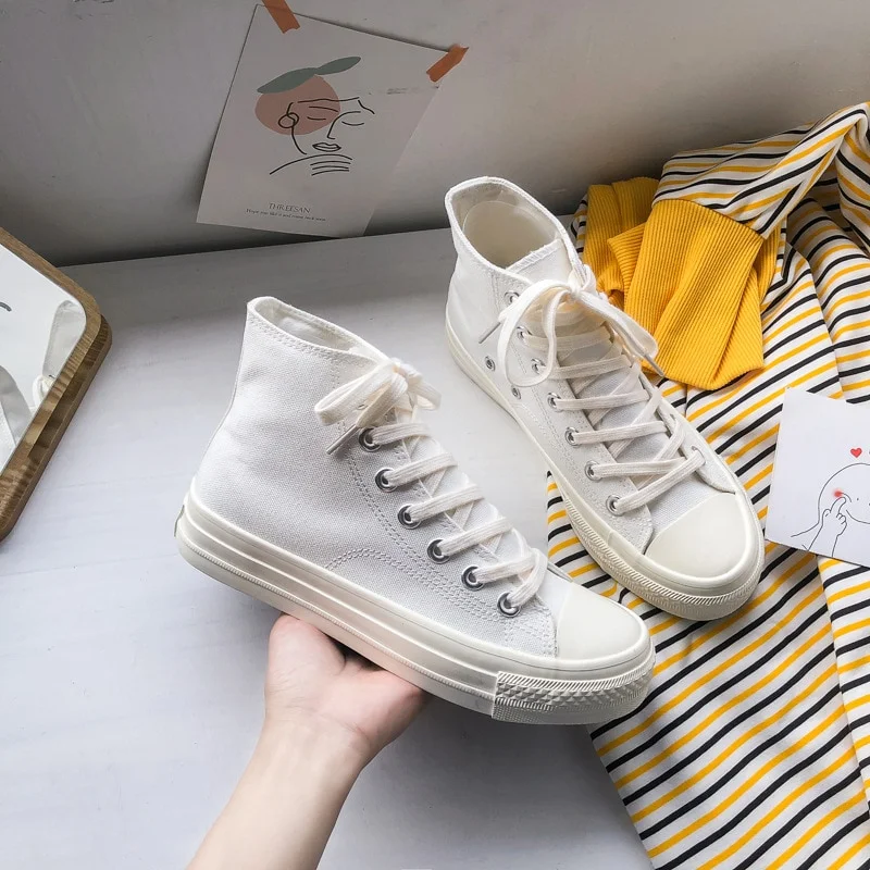 Qengg 2022 New Female Summer New Student Korean Version of Harajuku Style Breathable All-match Sneakers Tide All White Canvas Shoes