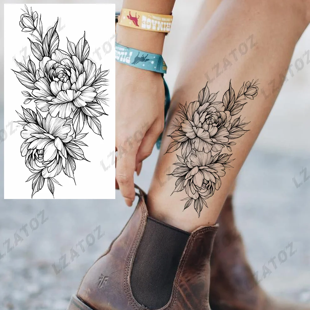 Sdrawing Rose Flower Temporary Tattoos For Woman Adults Realistic Compass Cross Fake Tatoos Sexy Waterproof Hand Tattoo Sticker