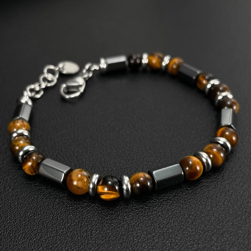 Minimalist Classic Style Round 304 Stainless Steel Natural Stone Irregular Men’s Bracelets