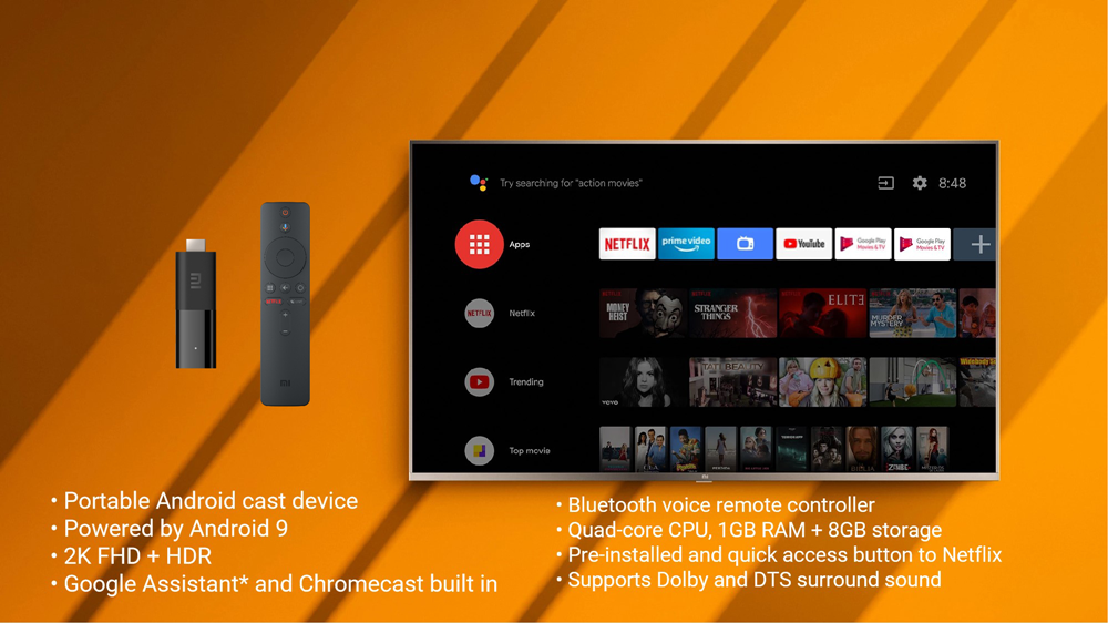 Xiaomi Mi TV Stick Globale Version mit Google Assistant HDR Netflix 1 Go DE RAM + 8 Go ROM