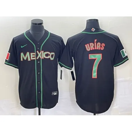 Men's Mexico Baseball #7 Julio Urias 2023 Black World Baseball With Patch Classic Stitched Jersey FI0V