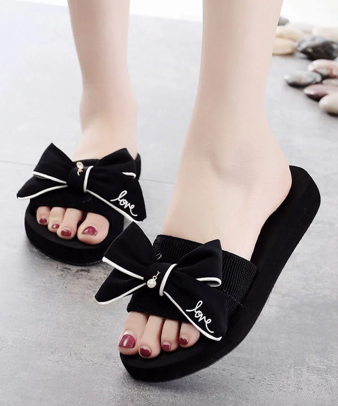 Beautiful Black Bow Slide Sandals For Women