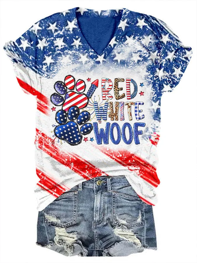 Women's Red White Woof Tie Dye T-Shirt socialshop
