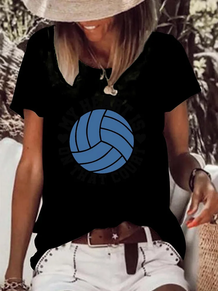 My heart is on that court Volleyball Raw Hem Tee-Annaletters