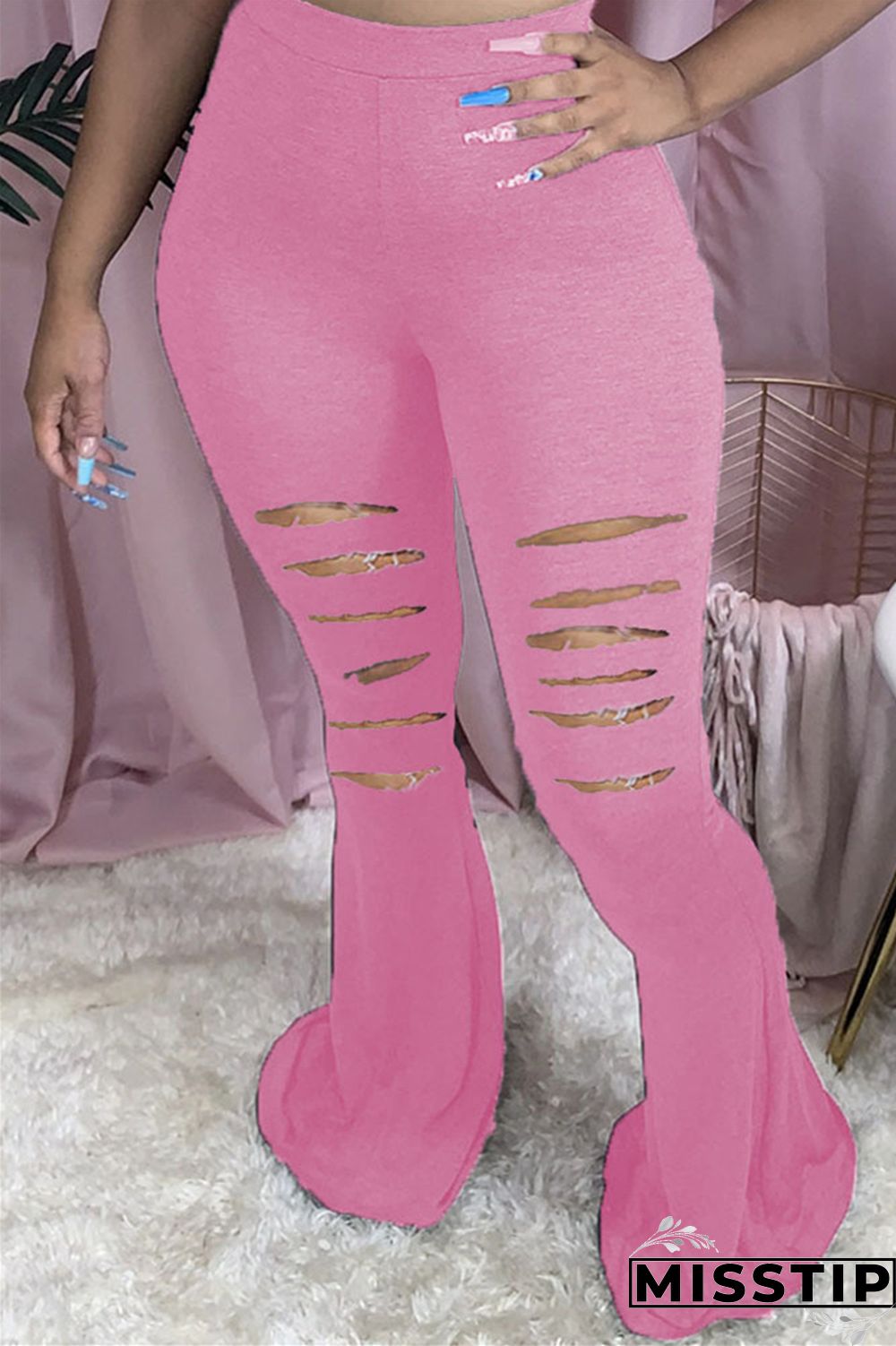 Dark Gray Elastic Fly Mid Solid Boot Cut Pants Bottoms