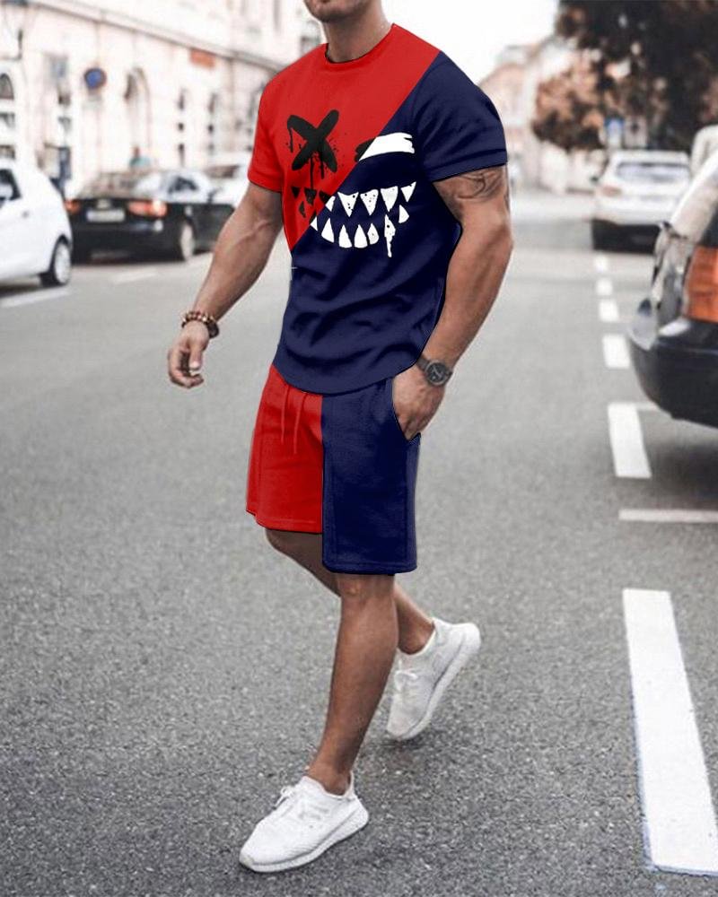 Men's Devil Split-joint Floral Shorts Suit