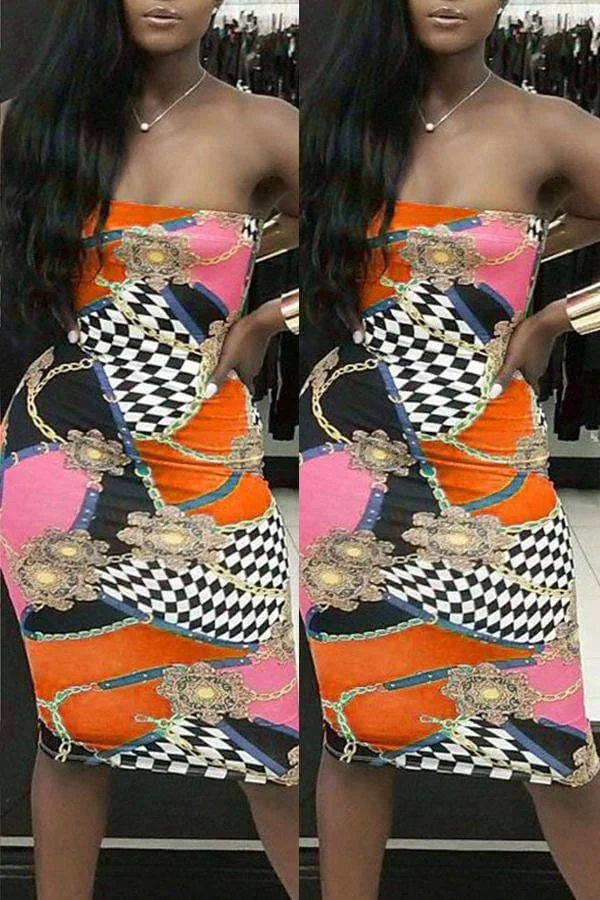 Fashion Sexy Print Slim-fit Tube Top  Dress