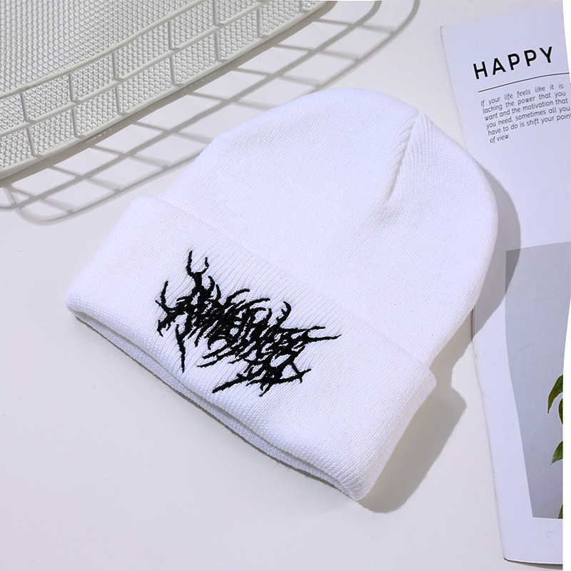 menweary Trendy Gothic Street Punk Embroidered Knitted Hat