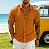 Men's Short Sleeve Linen Blend Button Down Shirt Lightweight Breathable Casual Summer Dress Shirt Striped Pattern by Inlyline