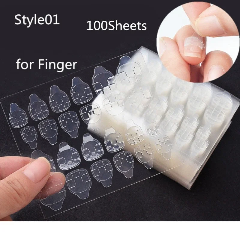 100Sheet Nail Tabs Glue Double Sticker Side Self Flexible Adhesive Stickers on False Nail Art Fingernail Toe Art Extension Tools