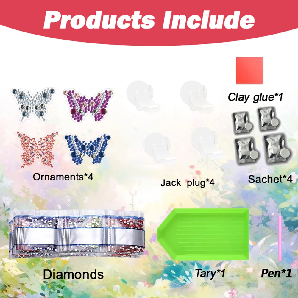 4pc Butterfly DIY Diamond Painting Car Air Vent Clip Air Freshener for Adult